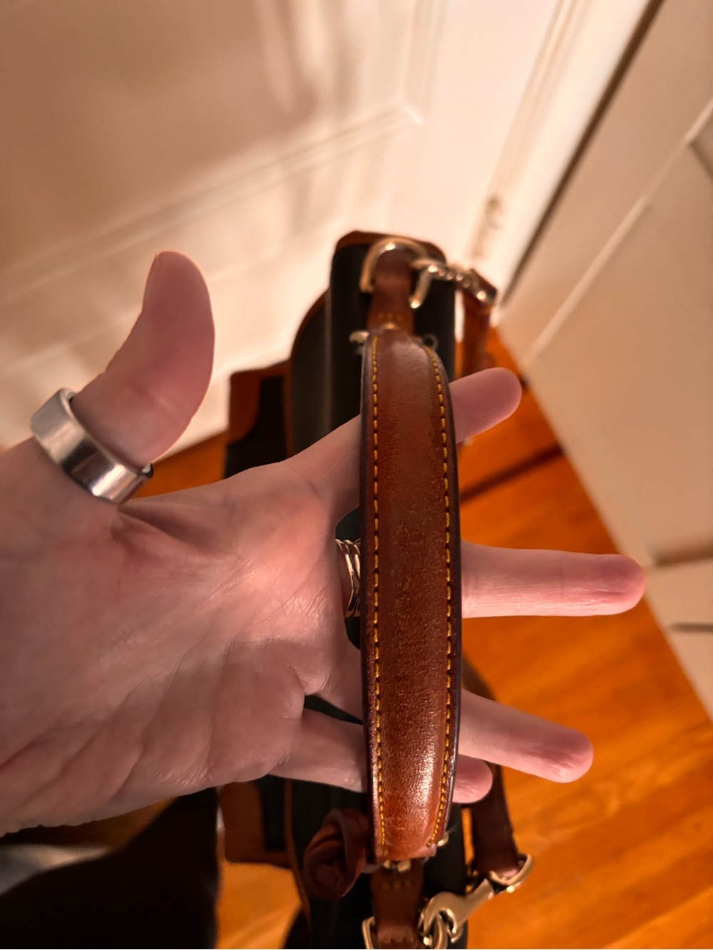 Dooney & Bourke Black and Brown Leather Top-Handle Shoulder Bag - Picture 7 of 7